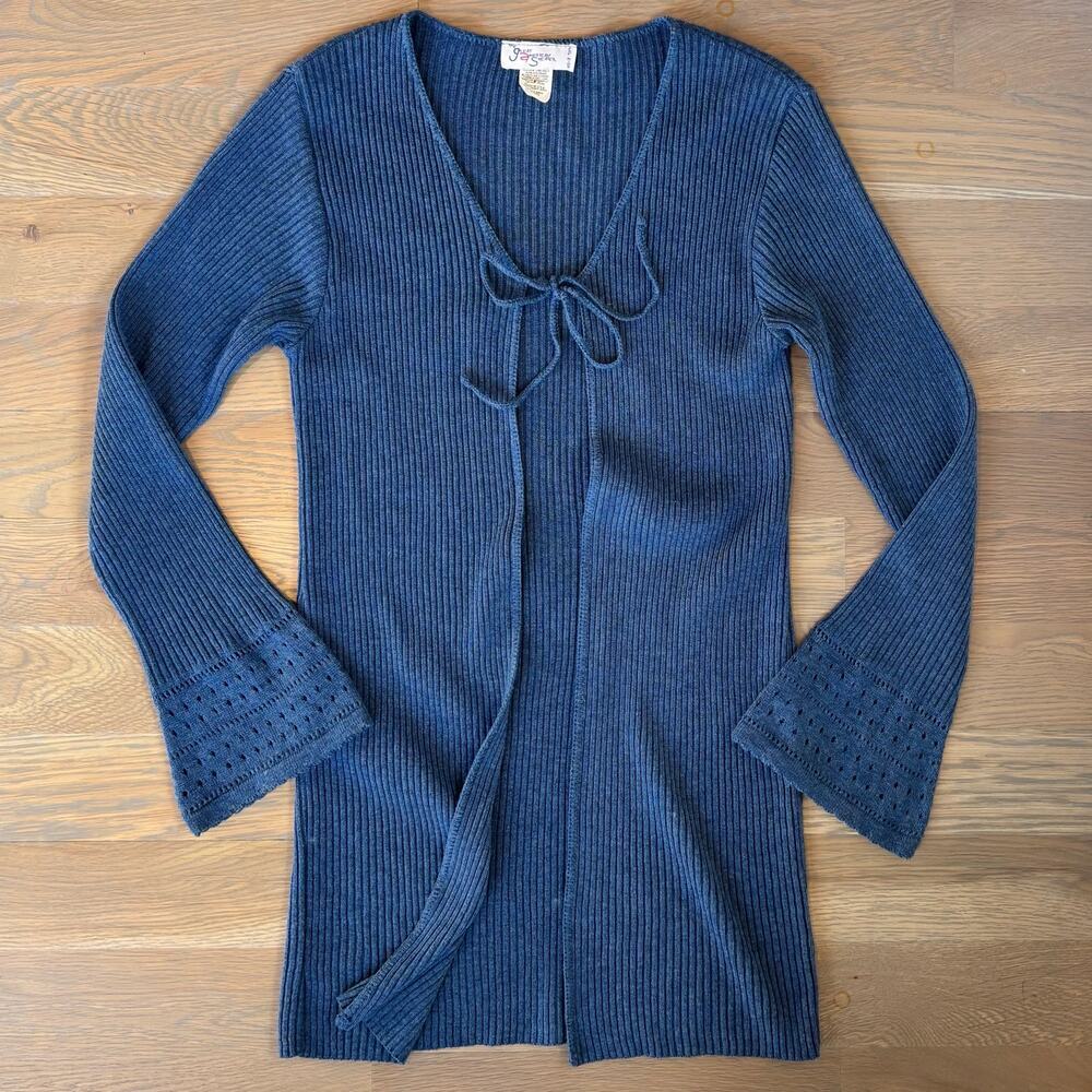 VTG Y2K Great American Sweater Tie Front Cardigan Bell Sleeve Long Womens Small